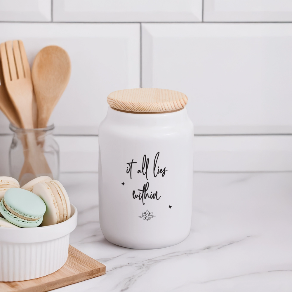Keramikdose mit Holzdeckel / Within - Weiß
