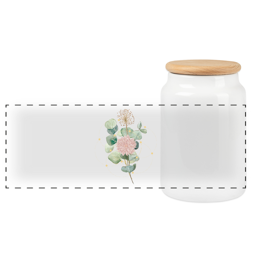 Keramikdose mit Holzdeckel / Geometrie Bloom - Weiß