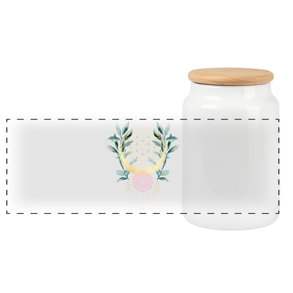 Keramikdose mit Holzdeckel / Mandala golden Bloom - Weiß