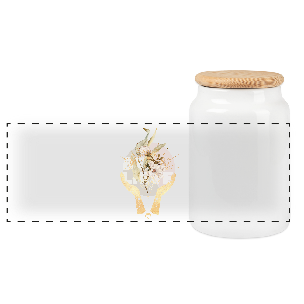 Keramikdose mit Holzdeckel / Believe - Weiß