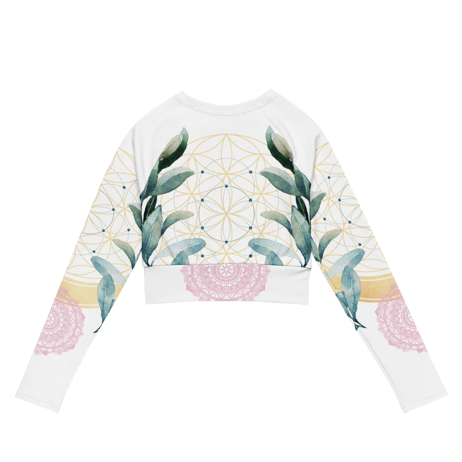 Mandala Golden Bloom weiss / Crop Top Longsleeve mit AOP
