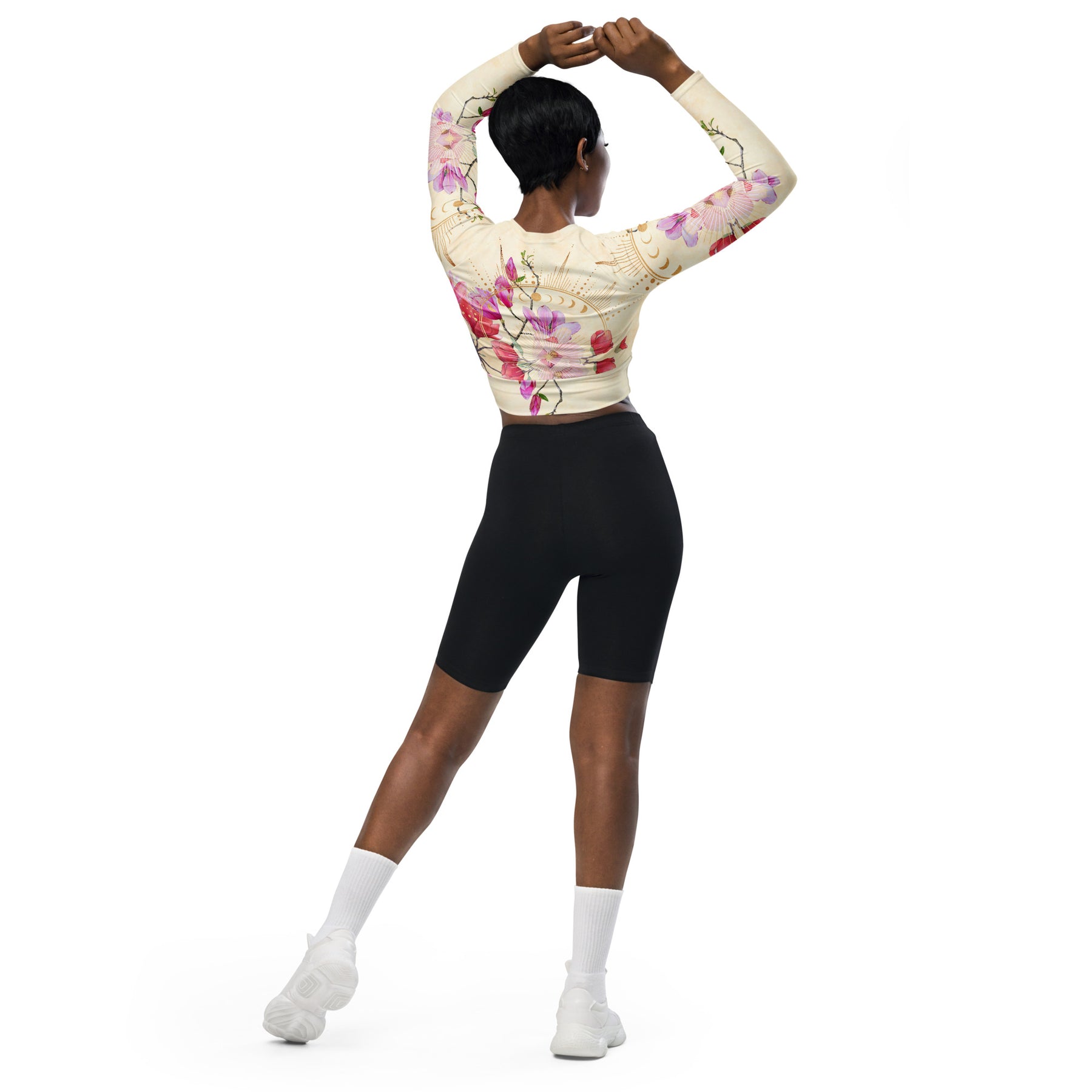 Goldene Magnolie / Crop Top Longsleeve mit AOP