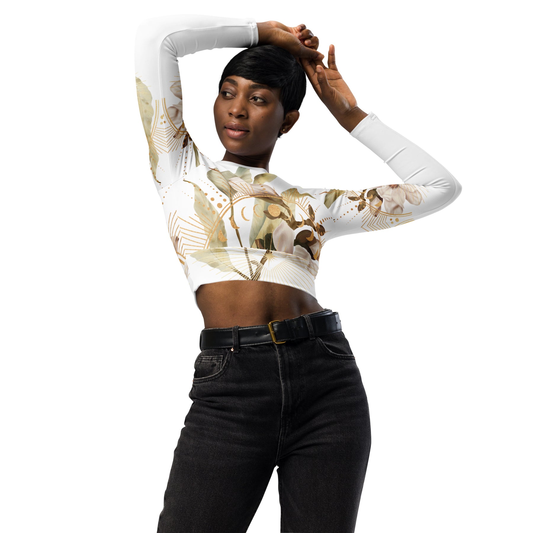 Believe weiss /  Crop Top Longsleeve mit AOP