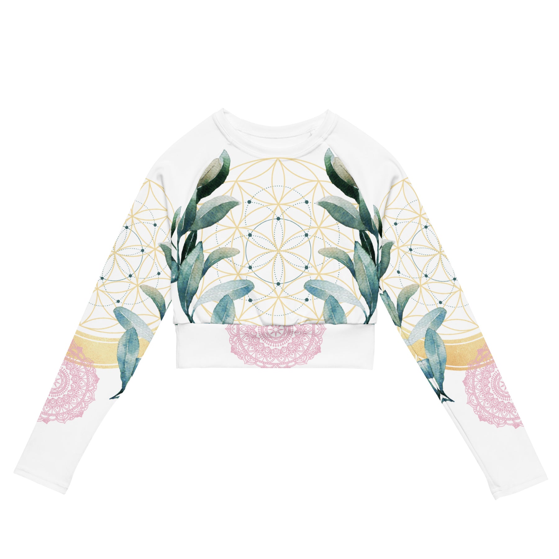 Mandala Golden Bloom weiss / Crop Top Longsleeve mit AOP
