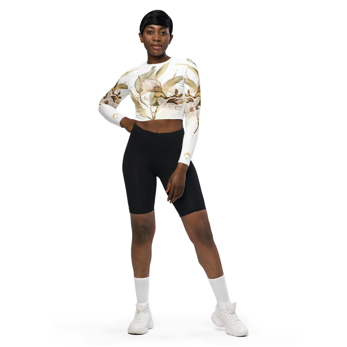 Believe weiss /  Crop Top Longsleeve mit AOP