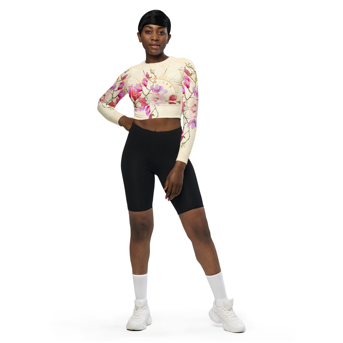 Goldene Magnolie / Crop Top Longsleeve mit AOP