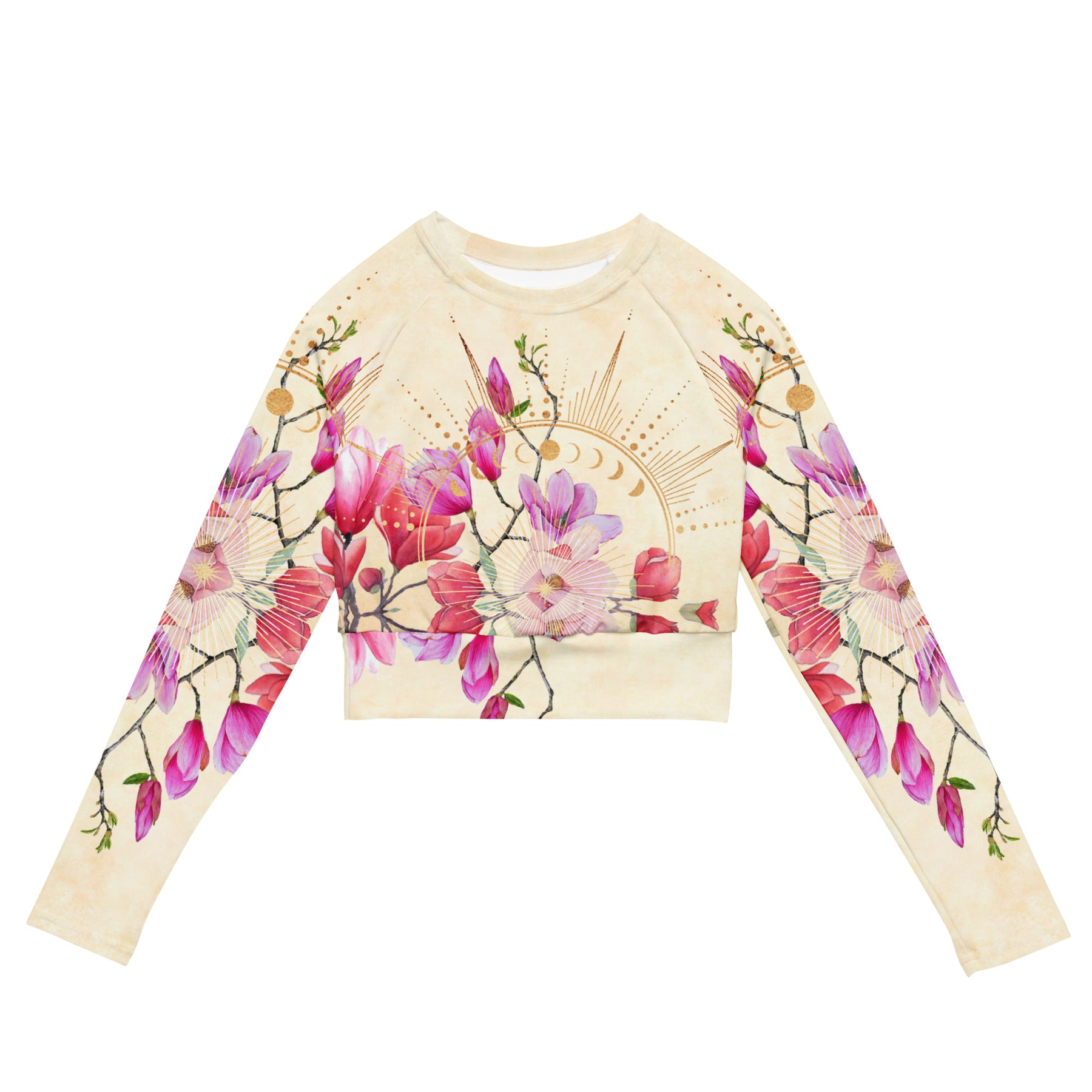 Goldene Magnolie / Crop Top Longsleeve mit AOP