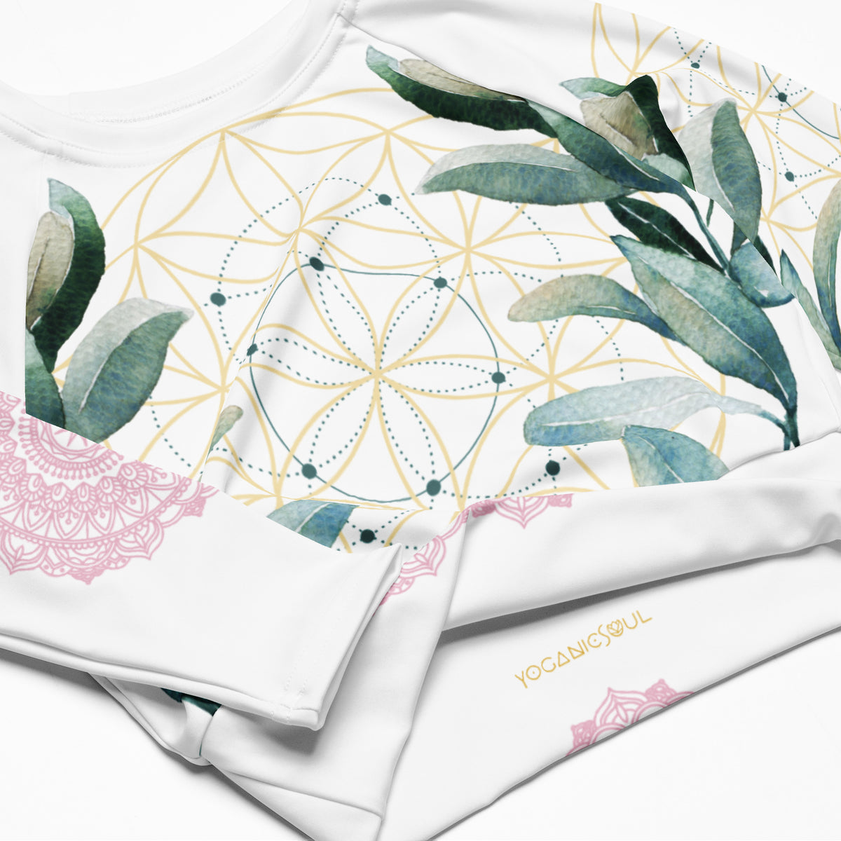 Mandala Golden Bloom weiss / Crop Top Longsleeve mit AOP