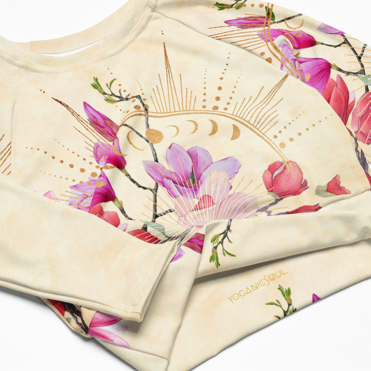 Goldene Magnolie / Crop Top Longsleeve mit AOP
