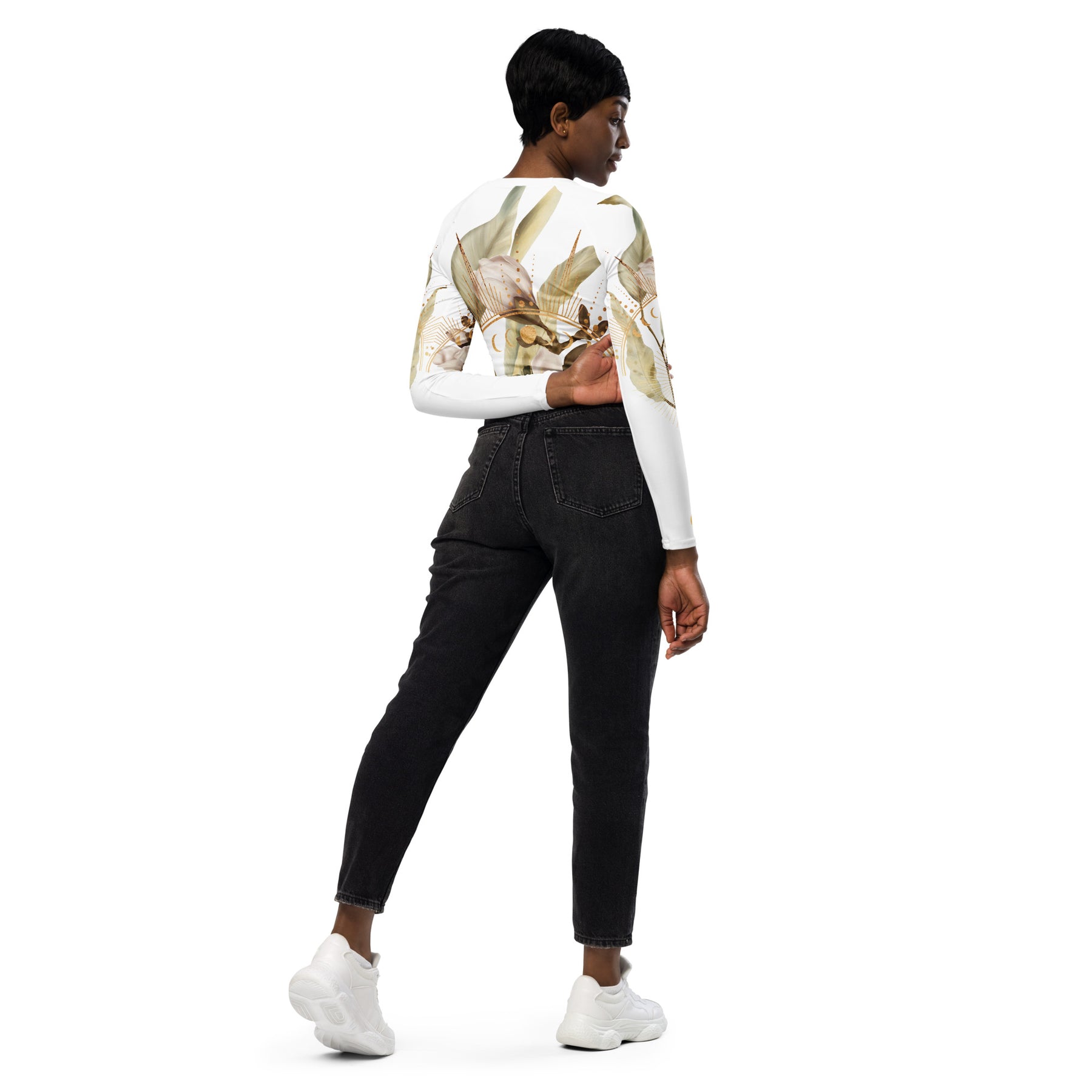 Believe weiss /  Crop Top Longsleeve mit AOP