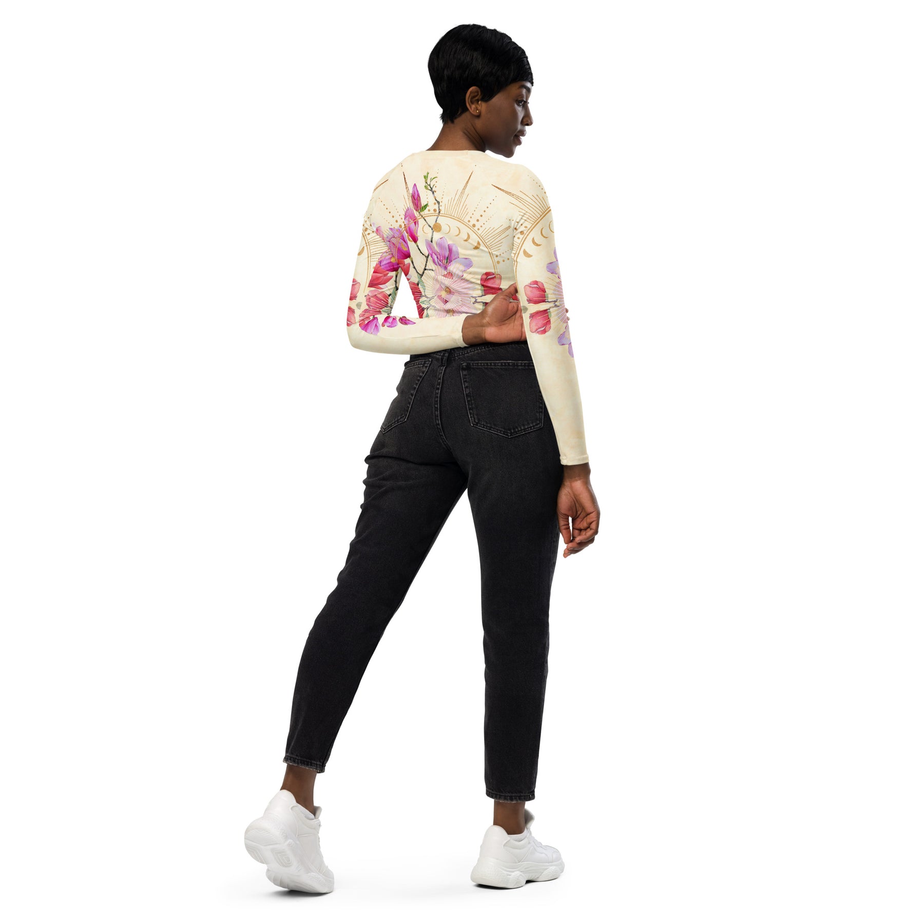 Goldene Magnolie / Crop Top Longsleeve mit AOP
