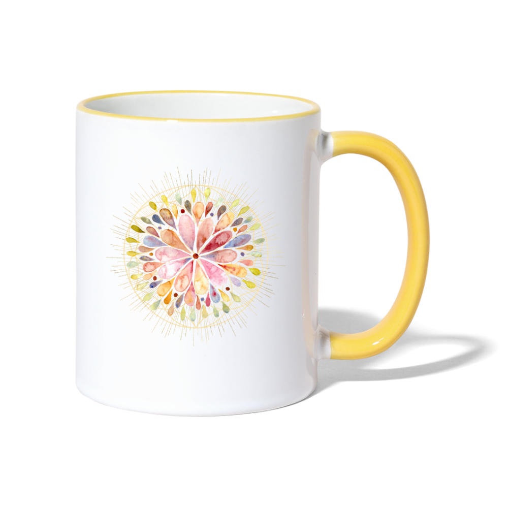 Mandala bunt / Tasse - Weiß/Gelb