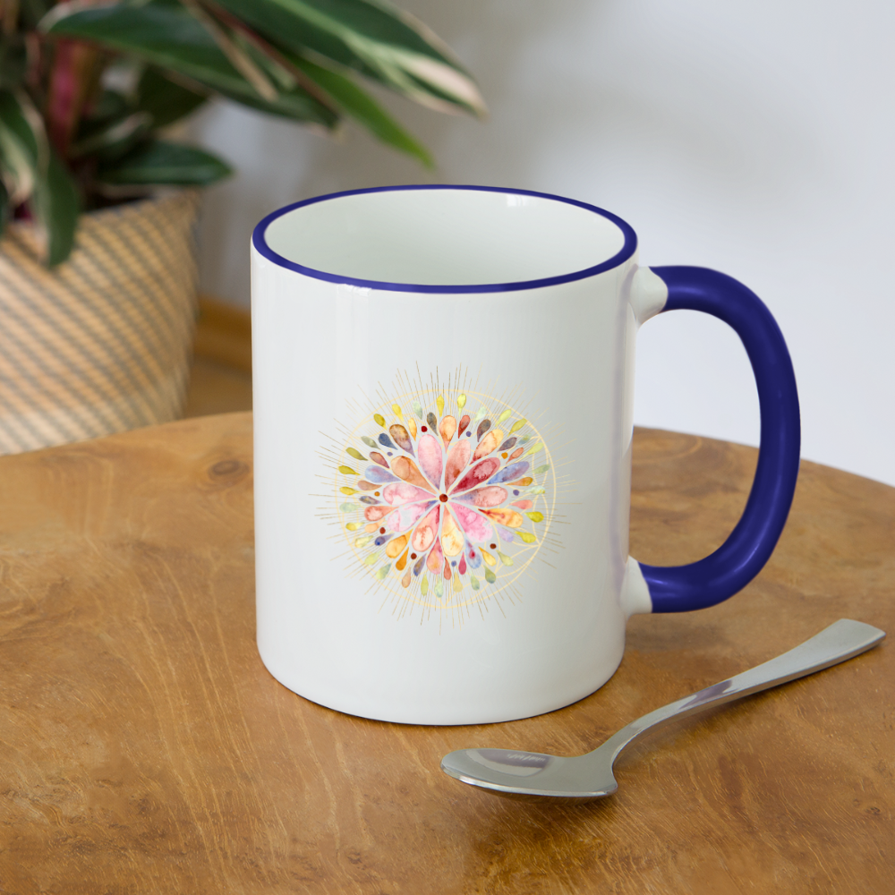 Mandala bunt / Tasse - Weiß/Kobaltblau