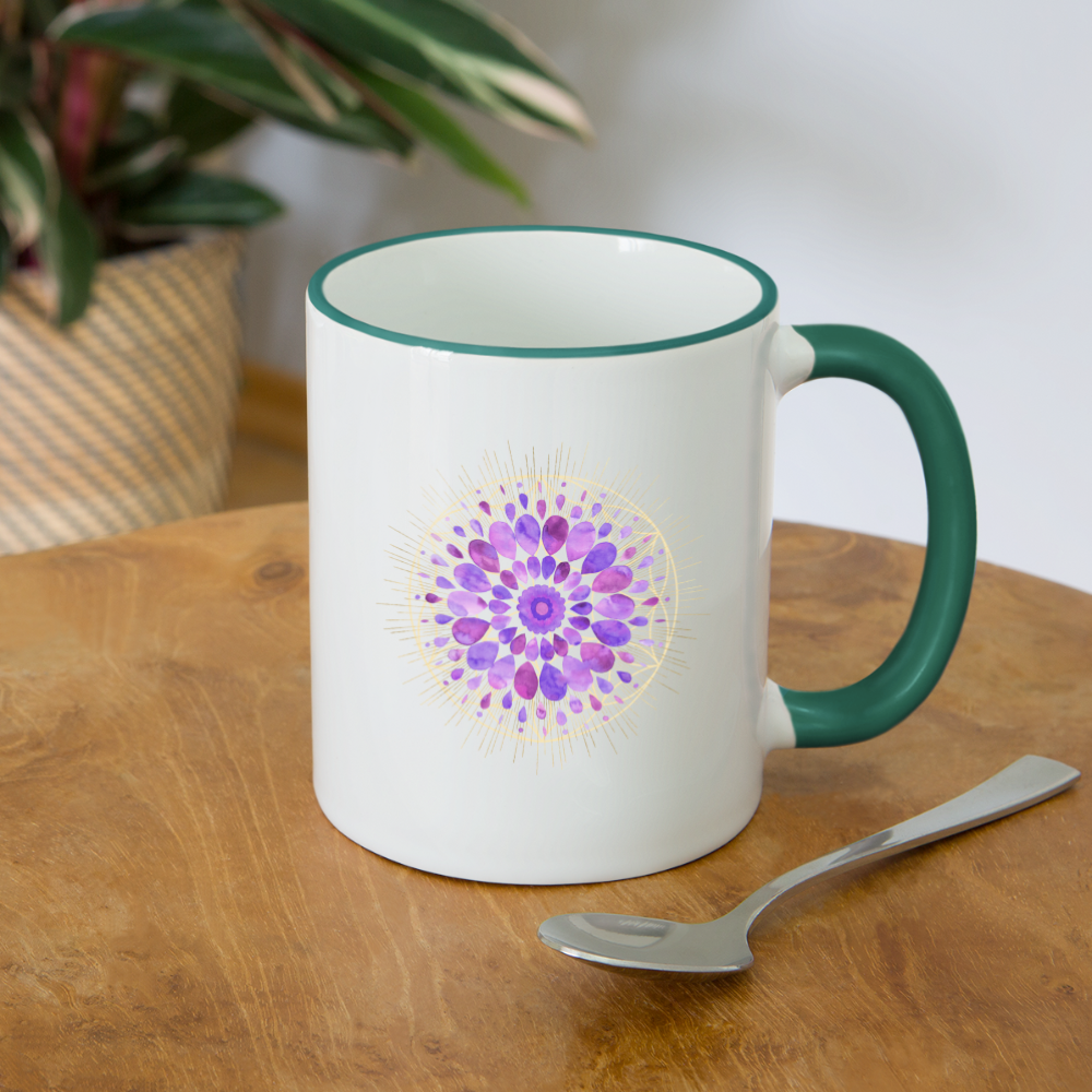 Mandala lila / Tasse - Weiß/Dunkelgrün