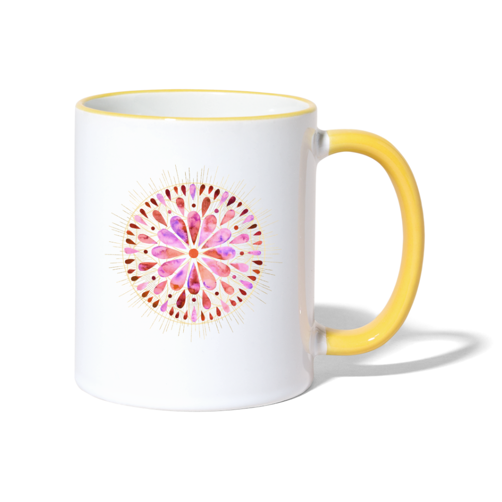 Mandala pink-rose / Tasse - Weiß/Gelb