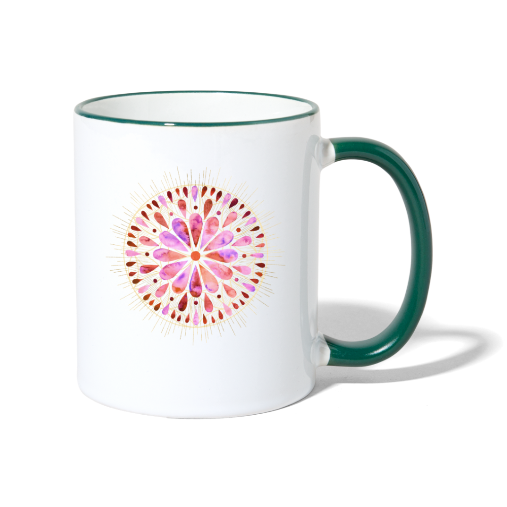 Mandala pink-rose / Tasse - Weiß/Dunkelgrün