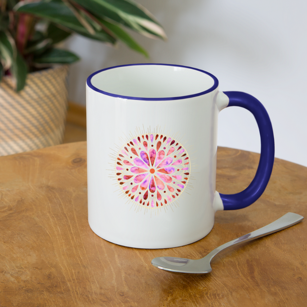 Mandala pink-rose / Tasse - Weiß/Kobaltblau