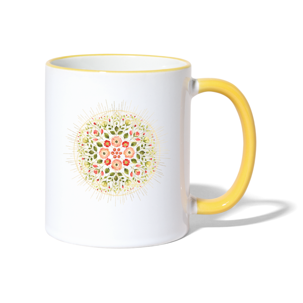 Mandala Blüten / Tasse - Weiß/Gelb