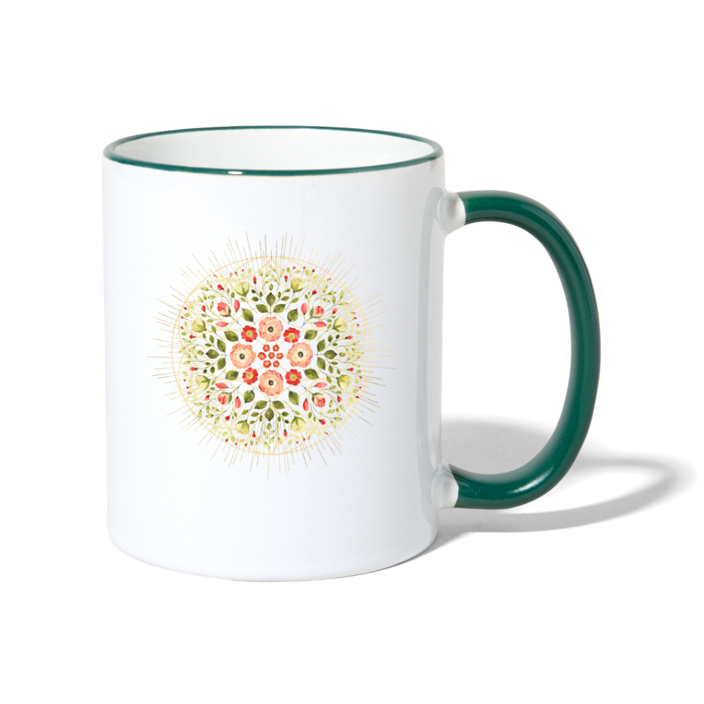 Mandala Blüten / Tasse - Weiß/Dunkelgrün