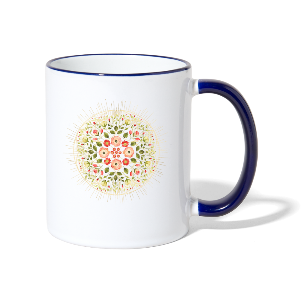 Mandala Blüten / Tasse - Weiß/Kobaltblau
