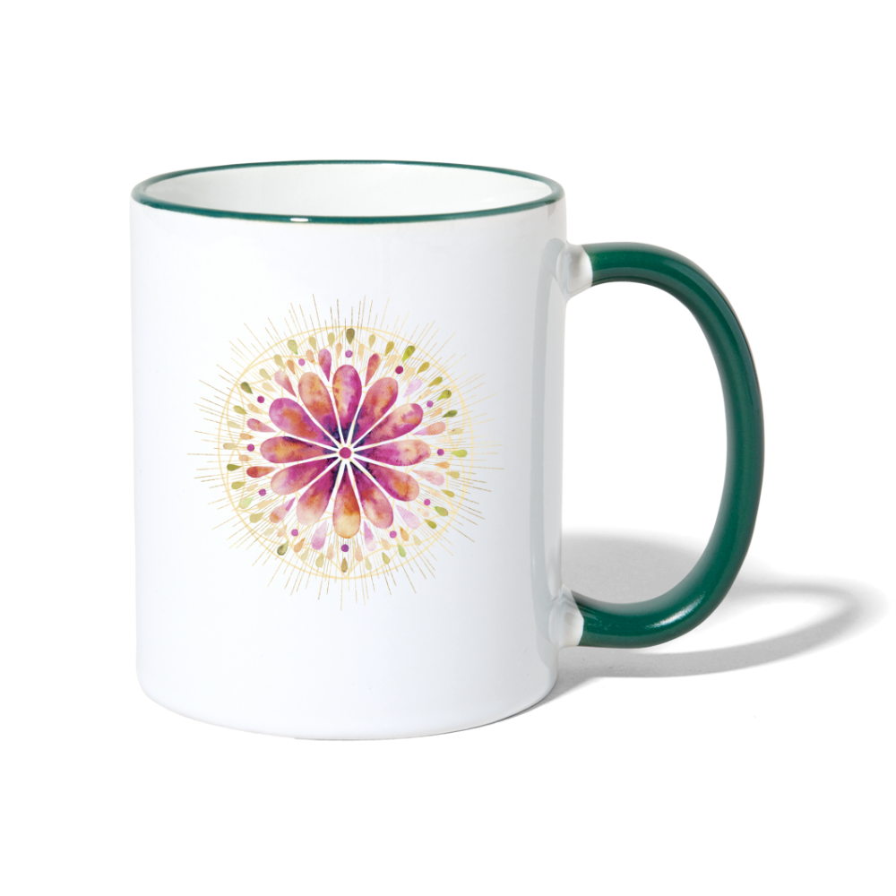 Mandala rot / Tasse - Weiß/Dunkelgrün