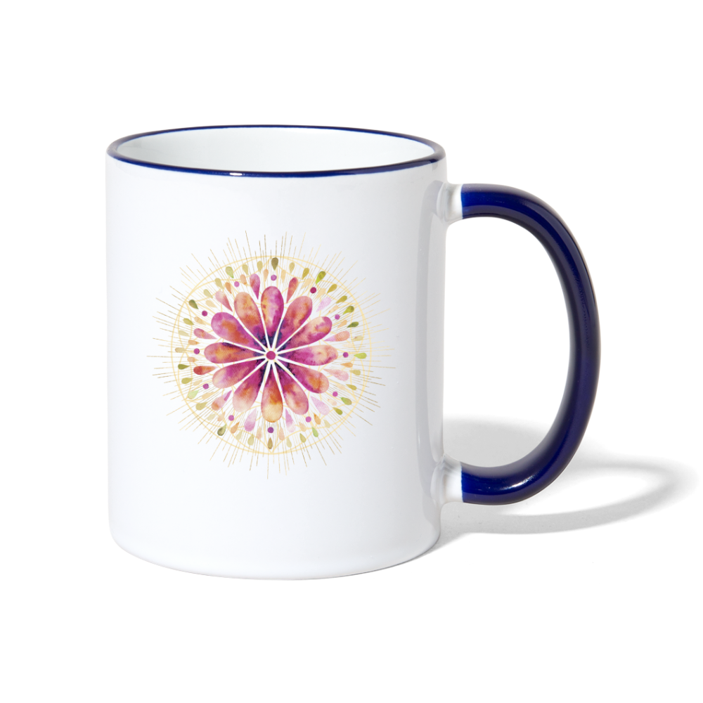 Mandala rot / Tasse - Weiß/Kobaltblau