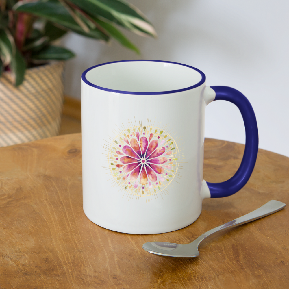 Mandala rot / Tasse - Weiß/Kobaltblau