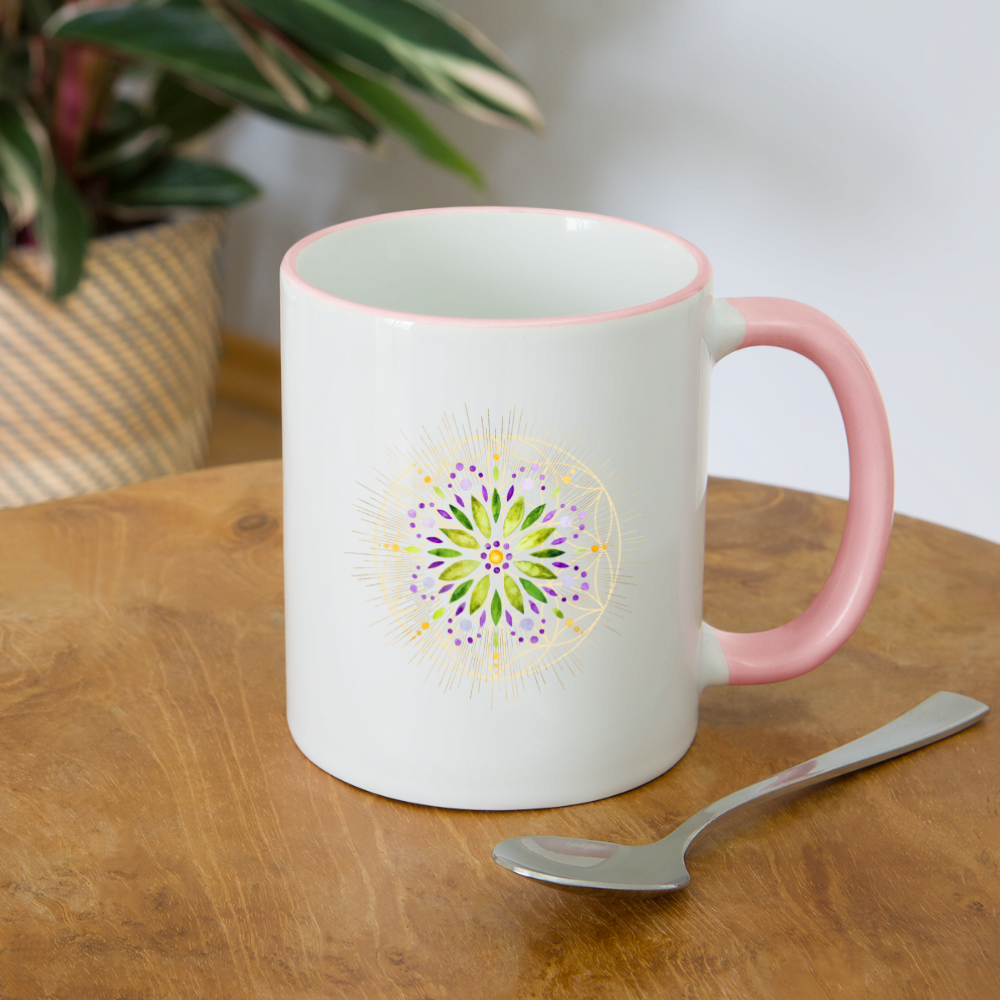 Mandala grün / Tasse - Weiß/Pink