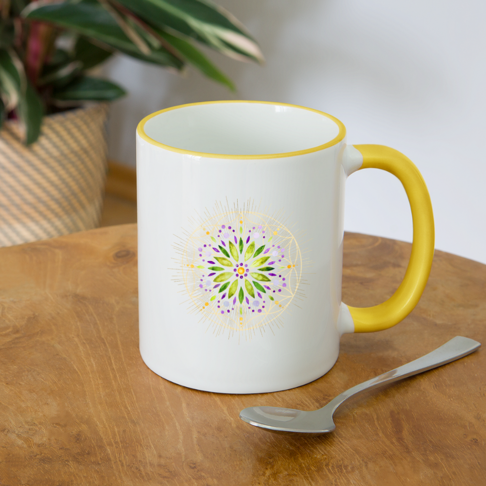 Mandala grün / Tasse - Weiß/Gelb