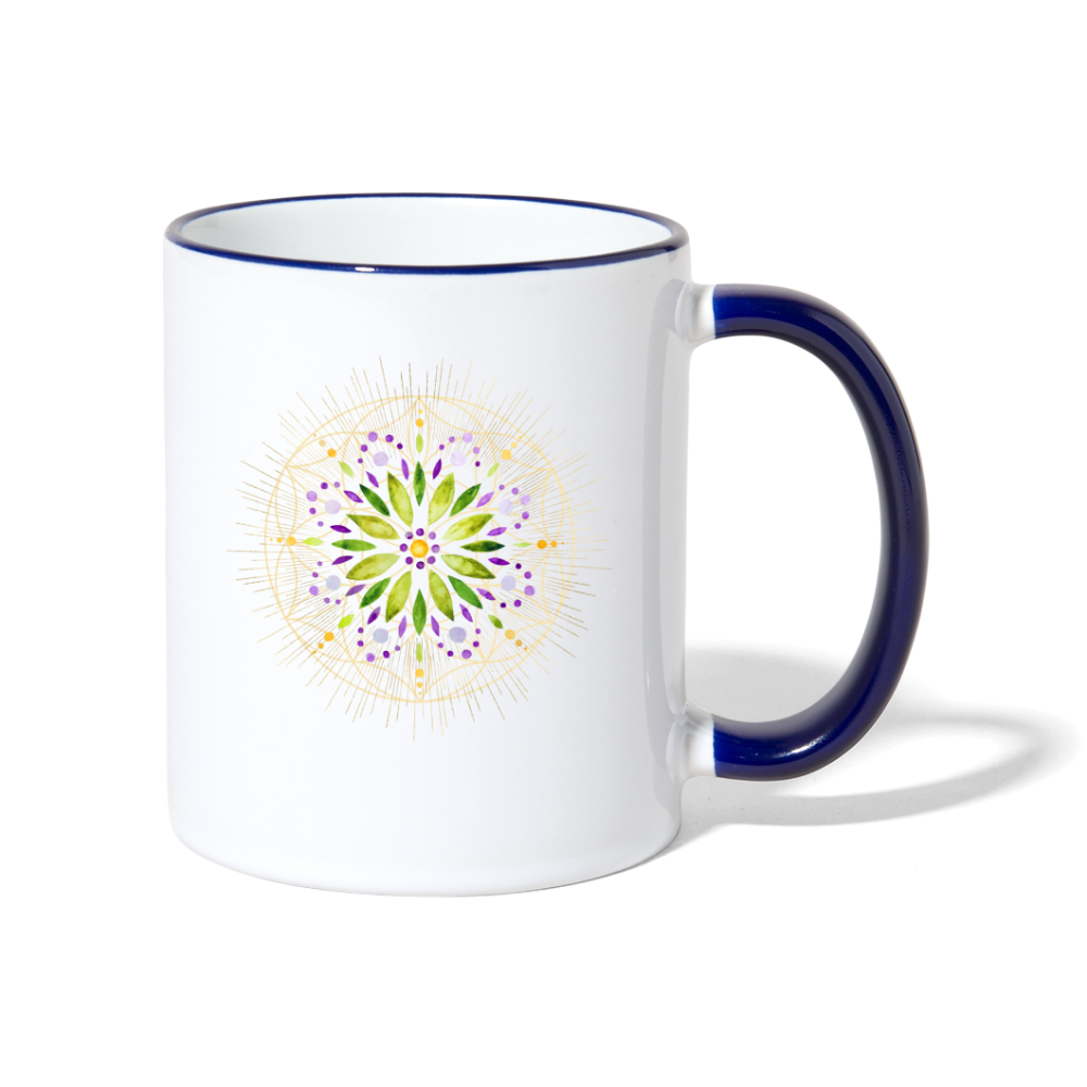 Mandala grün / Tasse - Weiß/Kobaltblau