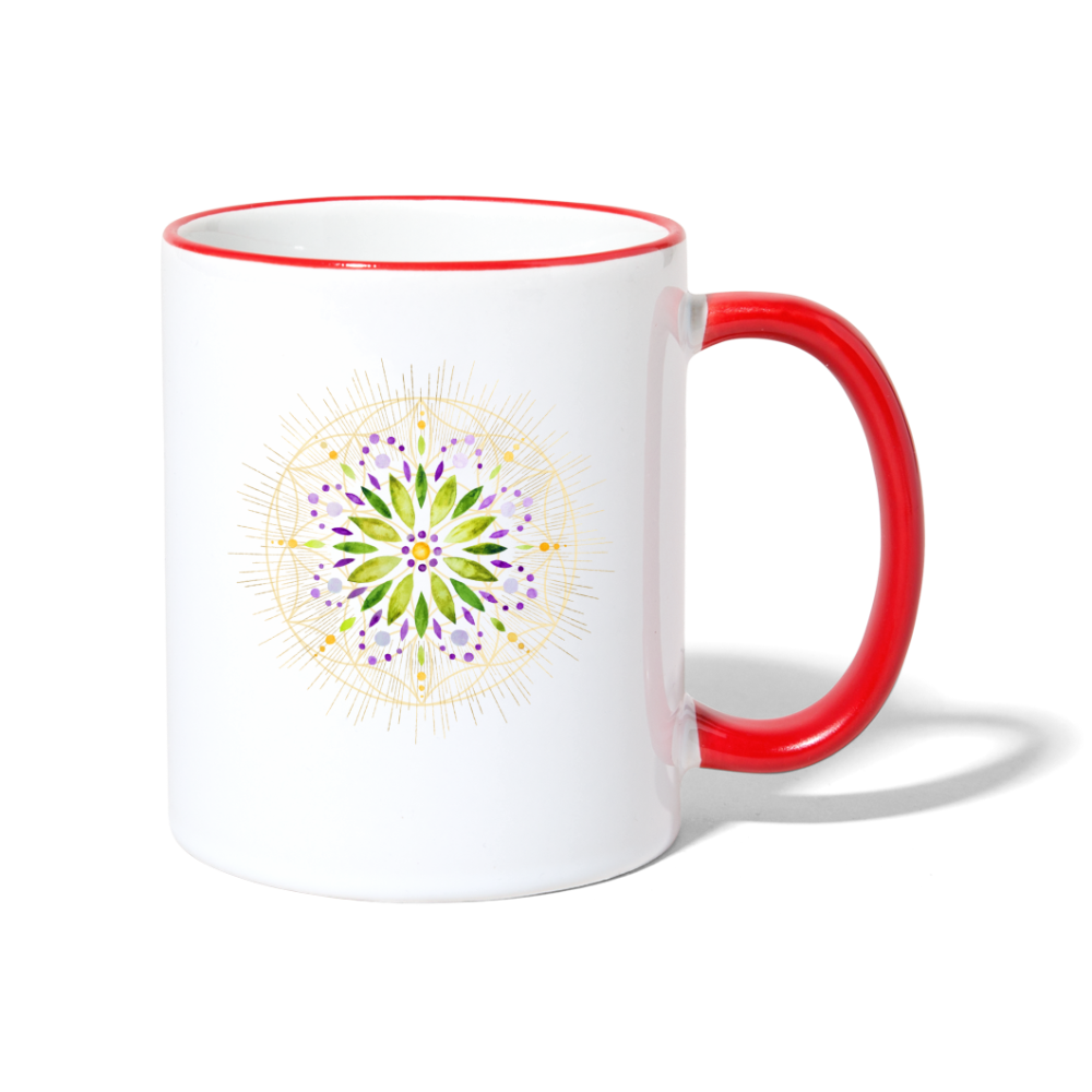 Mandala grün / Tasse - Weiß/Rot