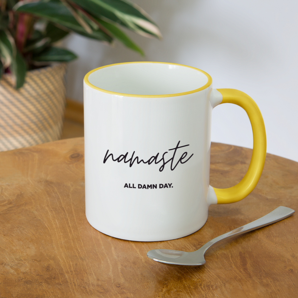 Namaste all damn day - Tasse - Weiß/Gelb