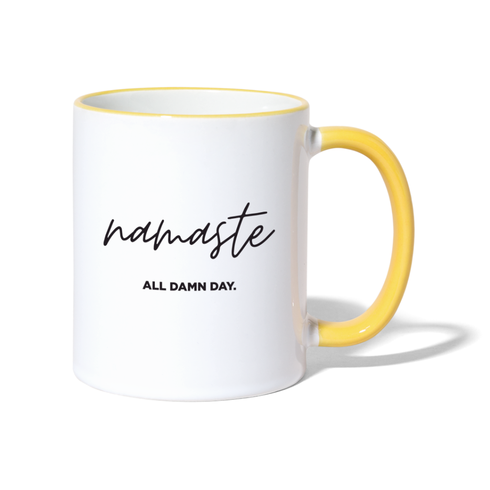 Namaste all damn day - Tasse - Weiß/Gelb