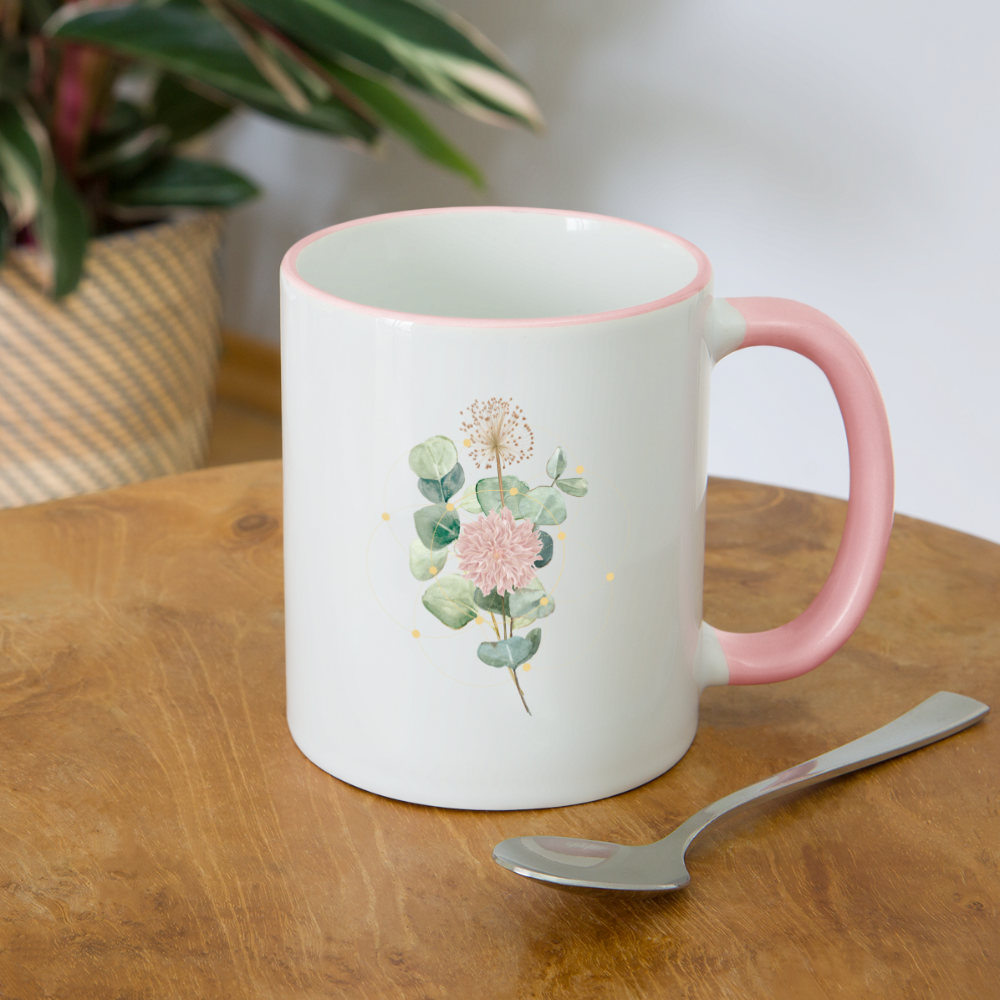 Geometrie Bloom / Keramik-Tasse - Weiß/Pink