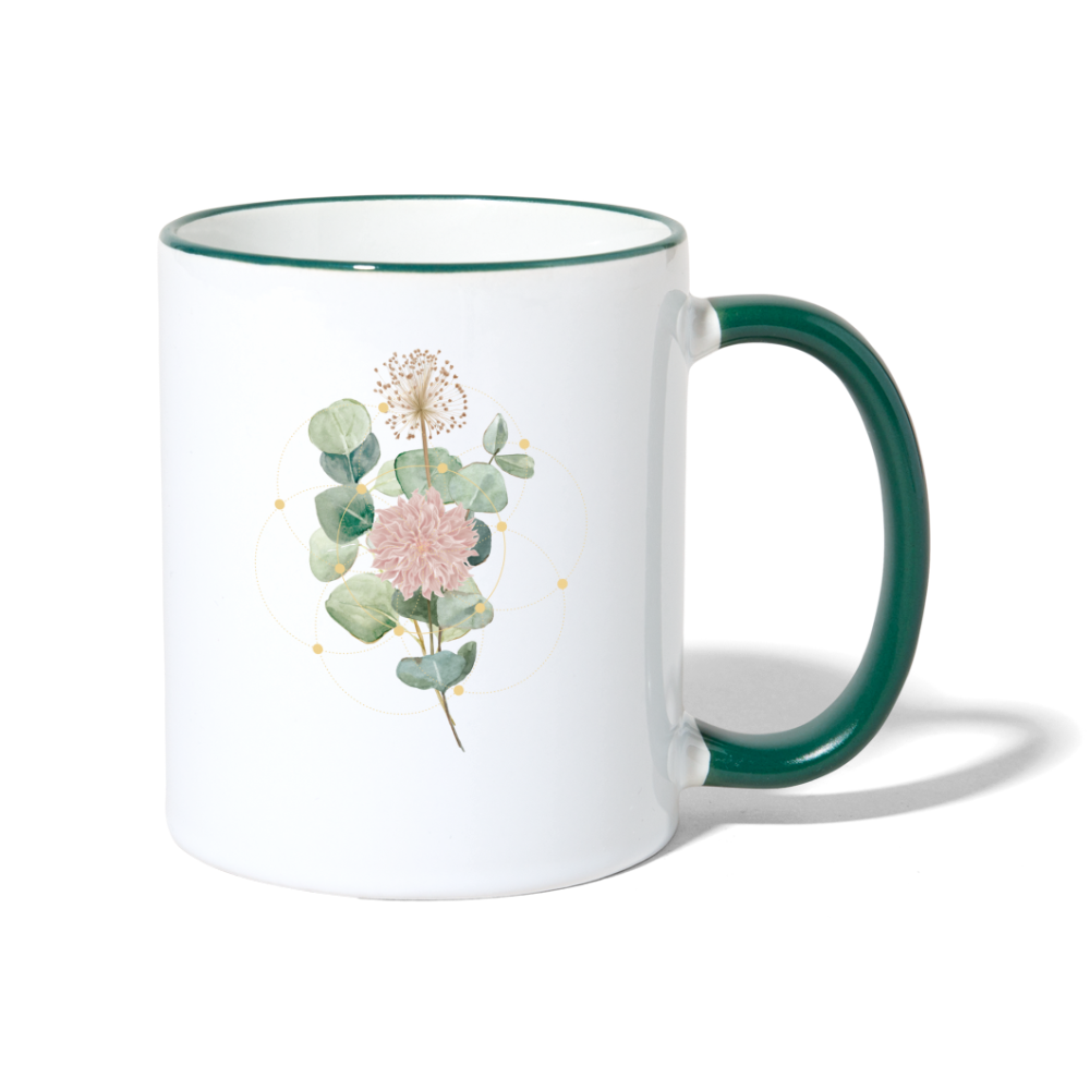 Geometrie Bloom / Keramik-Tasse - Weiß/Dunkelgrün
