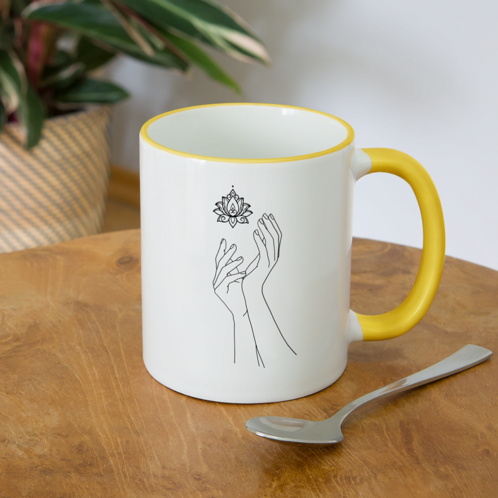 Lotushands / Keramiktasse - Weiß/Gelb