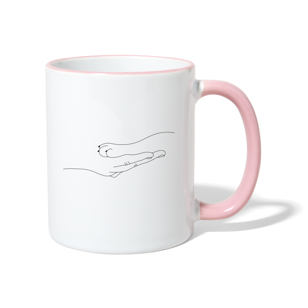 Katzenpfote-Menschenhand / Keramiktasse - Weiß/Pink