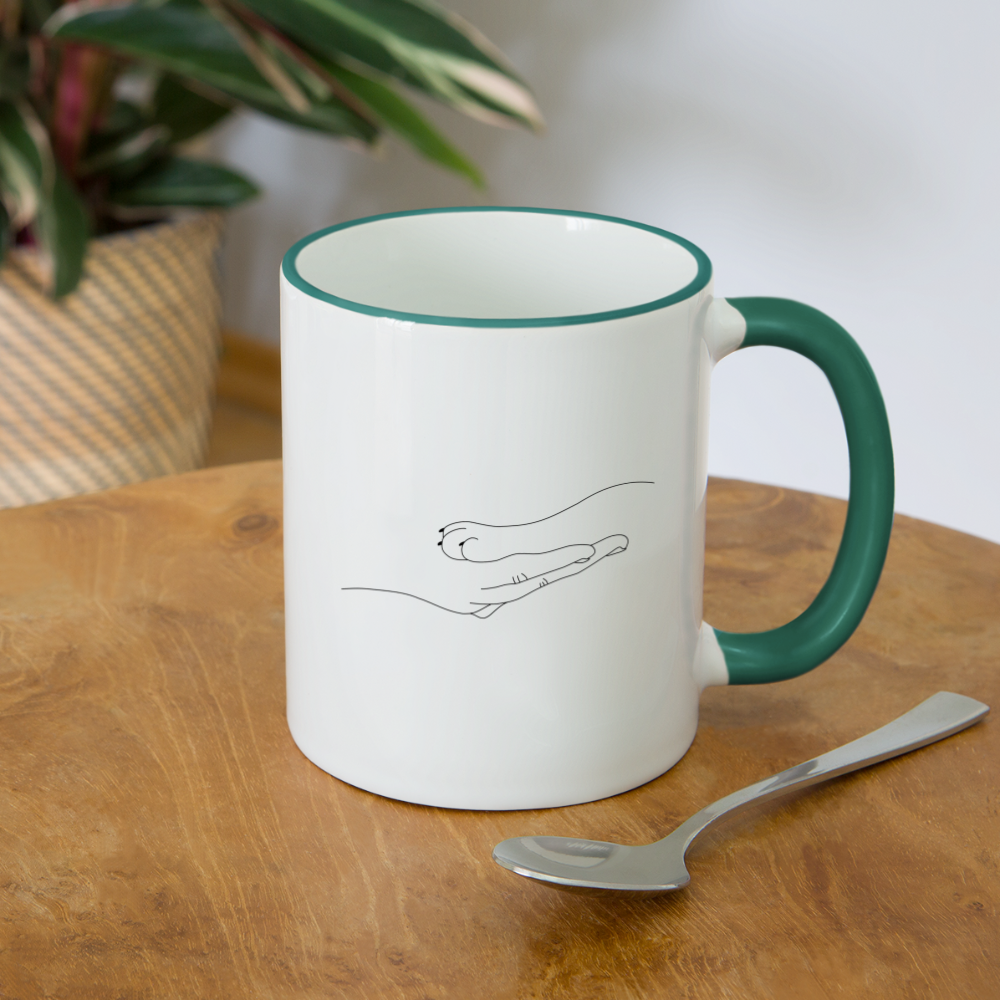 Katzenpfote-Menschenhand / Keramiktasse - Weiß/Dunkelgrün