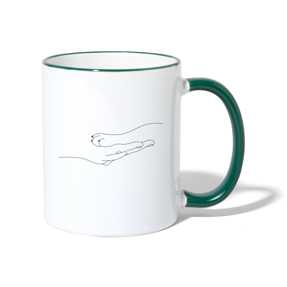 Katzenpfote-Menschenhand / Keramiktasse - Weiß/Dunkelgrün