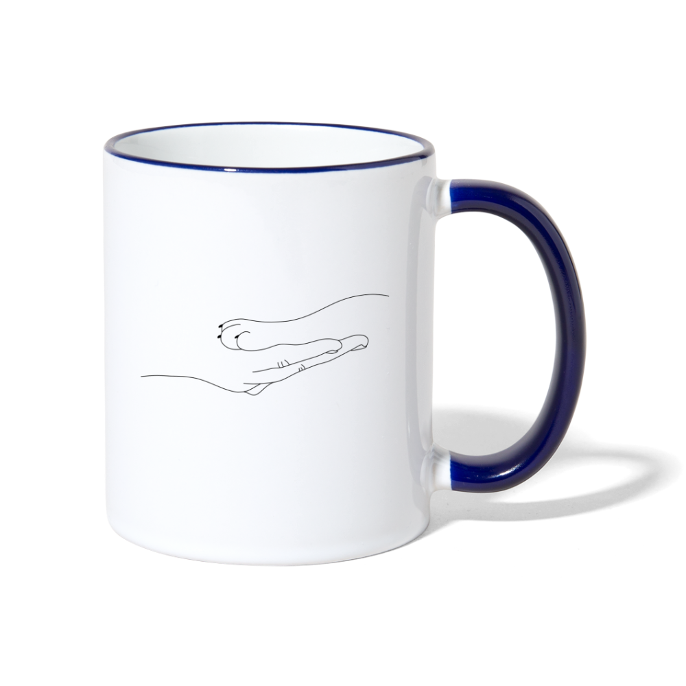 Katzenpfote-Menschenhand / Keramiktasse - Weiß/Kobaltblau
