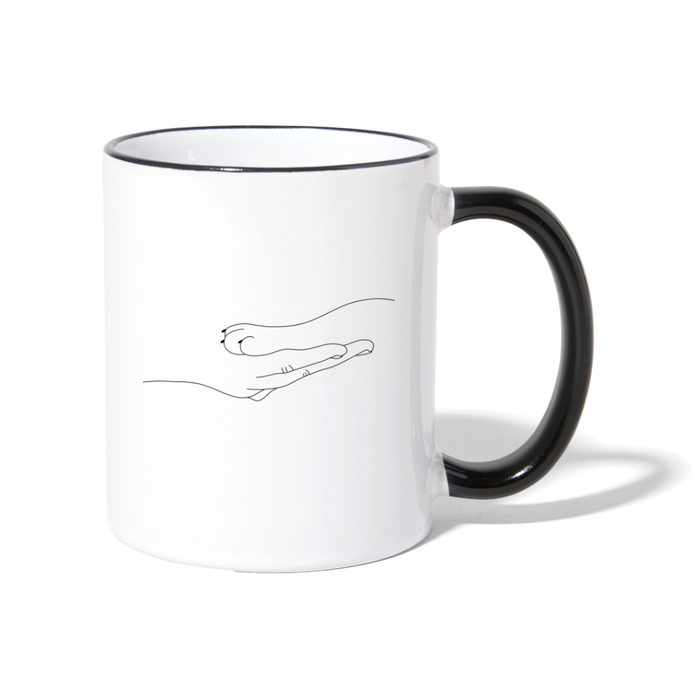 Katzenpfote-Menschenhand / Keramiktasse - Weiß/Schwarz