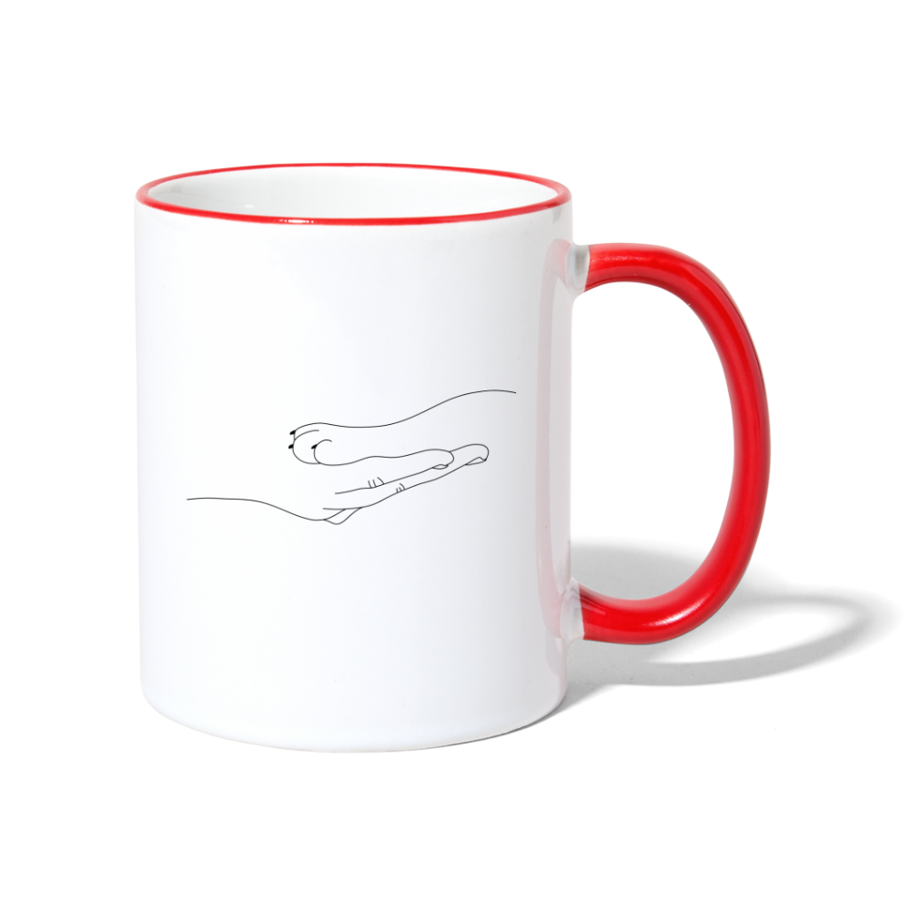Katzenpfote-Menschenhand / Keramiktasse - Weiß/Rot