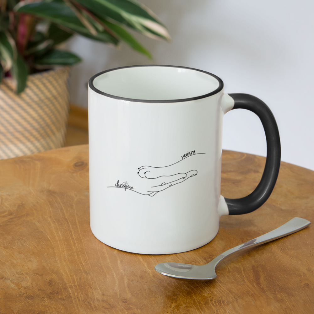 Katzenpfote-Menschenhand mit Namen / Keramiktasse - Weiß/Schwarz