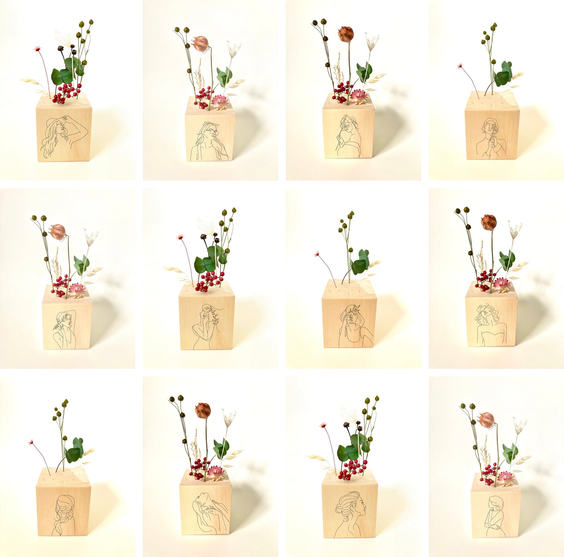 Zirben Flower Cubes / Selbstliebe Strichzeichnungen