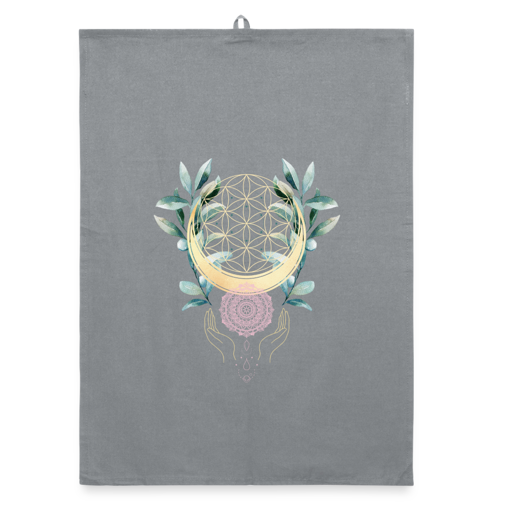 Mandala golden Bloom / Organic Geschirrtuch - Grau