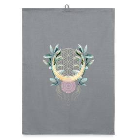 Mandala golden Bloom / Organic Geschirrtuch - Grau