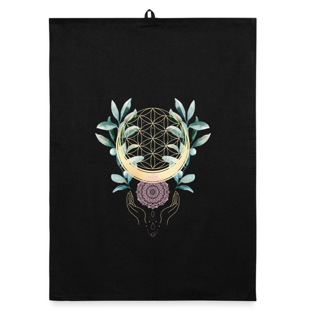 Mandala golden Bloom / Organic Geschirrtuch - Schwarz