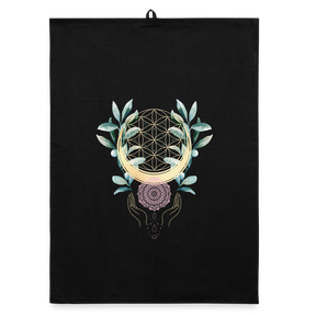 Mandala golden Bloom / Organic Geschirrtuch - Schwarz
