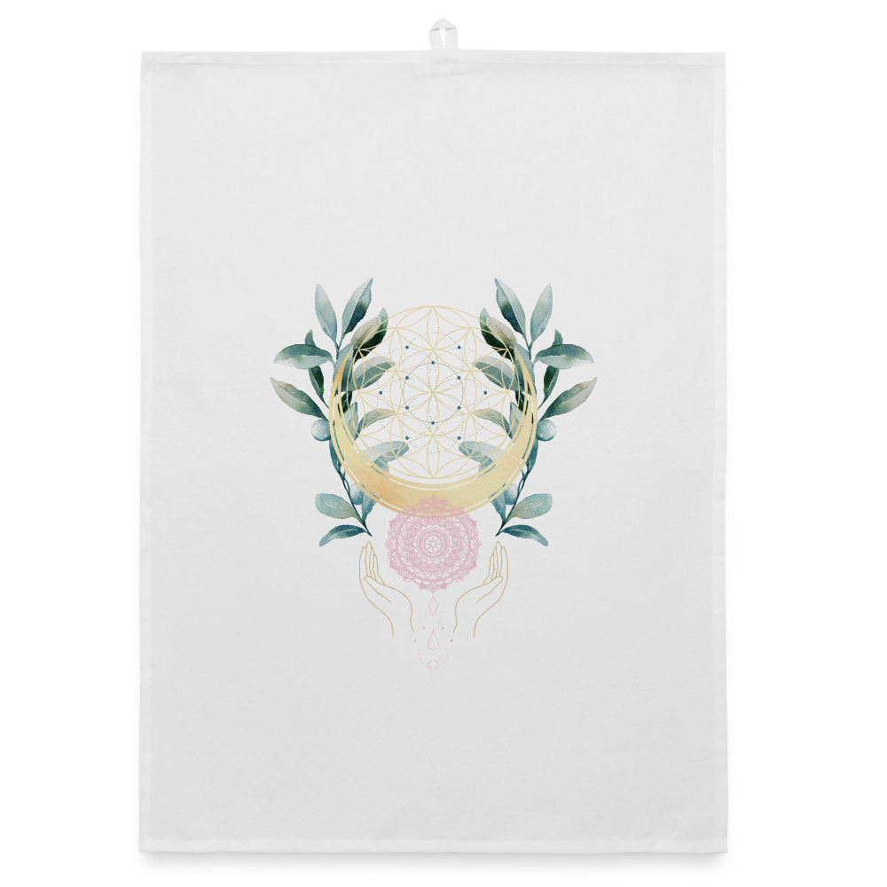 Mandala golden Bloom / Organic Geschirrtuch - Weiß