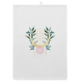 Mandala golden Bloom / Organic Geschirrtuch - Weiß